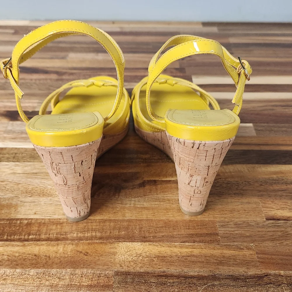 Ralph Lauren Yellow Strappy Wedge Sandals - Picture 7 of 9